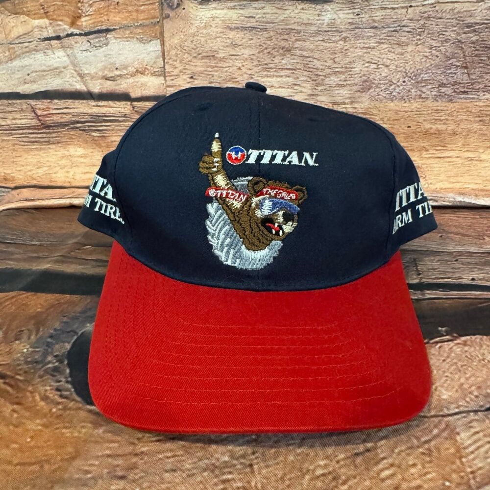 Titan Farm Tires Hat Men's One Size Adjustable Baseball Cap Navy Red Bear